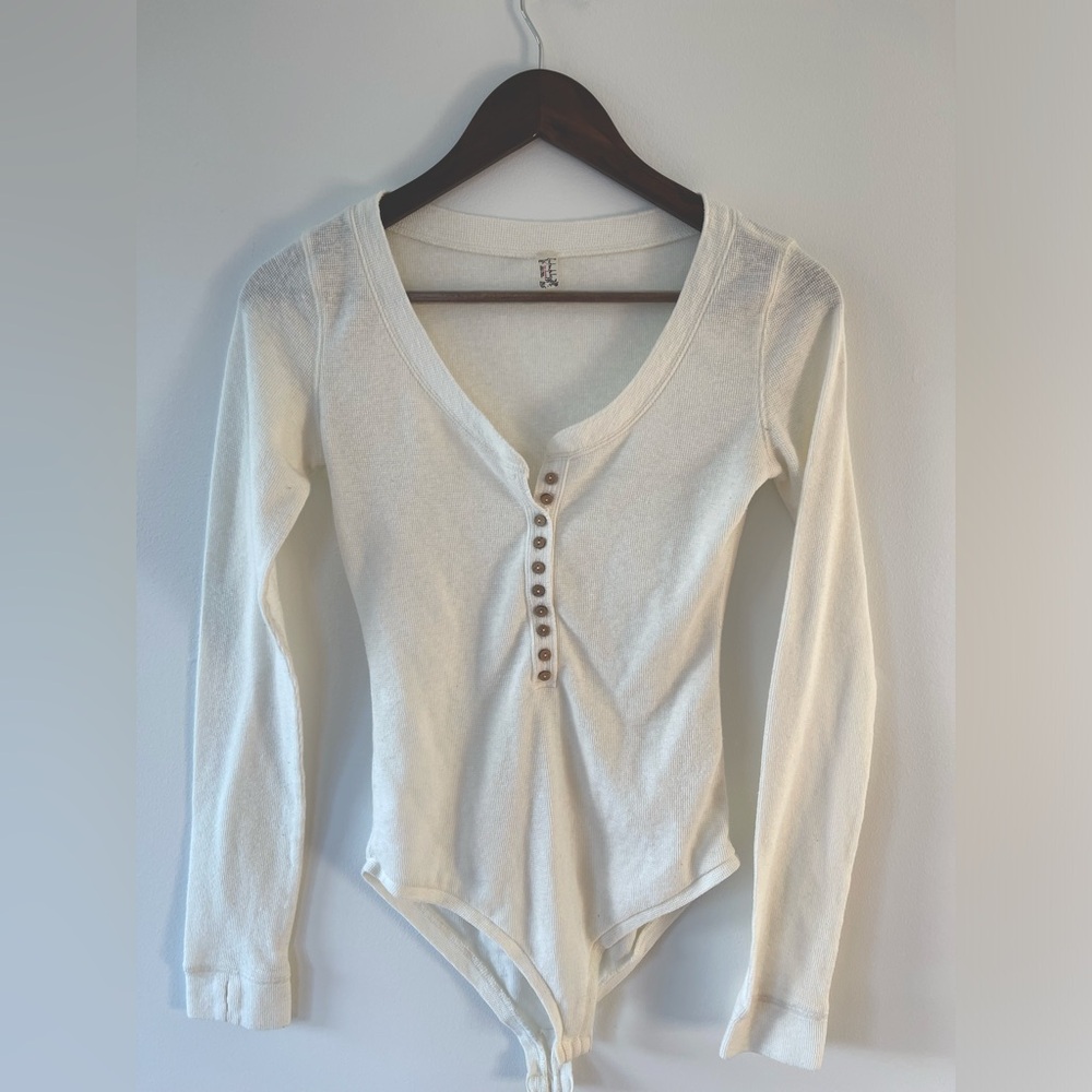 Free People Intimately White Henley Bodysuit Dylan Thermal Waffle Knit Small S